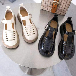 卡美多专柜正品31-1039牛皮圆头编织方口女单鞋 粘带低跟平底舒适