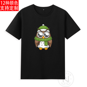 纯棉卡通可爱飞行动物小鸟类森林猫头鹰owl短袖T恤衣服有童装