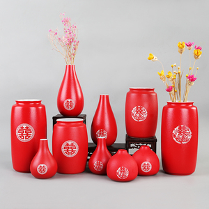 新中式红色花插小花瓶摆件水养绿萝器皿家用客厅桌面水培植物容器