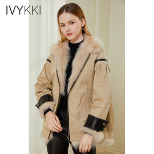 IVYKKI艾维皮草女2021年新款冬季皮毛一体保暖中长款外套狐狸毛
