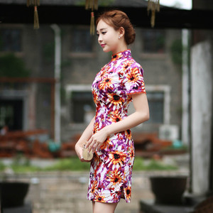 中国风夏修身中式显瘦弹性旗袍夏日常学生女装复古连衣裙礼服茶服