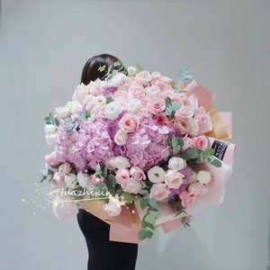 母亲节超大巨型玫瑰绣球混搭花束送朋友长辈生日沈阳同城配送