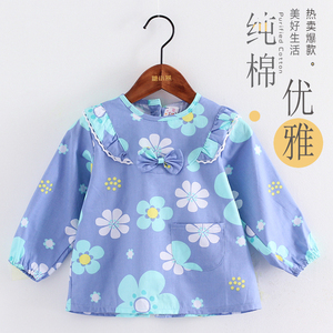中国风春秋季儿童罩衣宝宝围裙纯棉女孩反穿衣婴儿防水吃饭衣长袖
