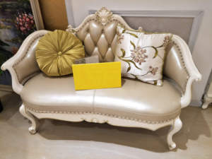 FB欧式床尾凳真皮床前凳法式情人椅双人椅贵妃椅黑檀描金小沙发
