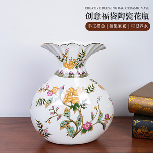 高端新中式摆件复古家居装饰品高档白色陶瓷花瓶水养家里屋内高级