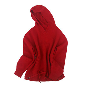 出口北欧加厚套头减龄V领泡泡袖大红色长袖羊绒卫衣帽衫白色保暖