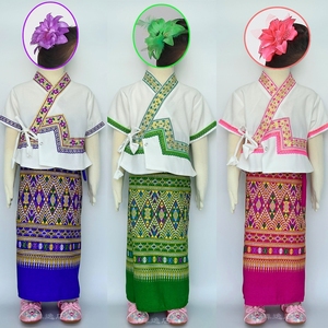 新款棉麻泰国女童装傣族儿童舞蹈服装演出礼服泼水节民族服饰套装