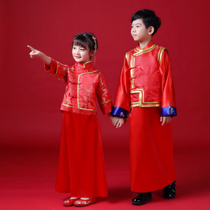 儿童秀禾古装男女孩童装中式婚礼礼服花童民国影楼写真红色拜年服
