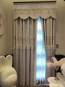 高档轻奢北欧韩式现代简约窗帘女孩公主紫色蕾丝拼色遮光飘窗卧室