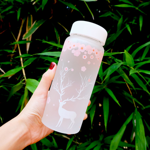 创意樱花磨砂玻璃杯便携可爱女学生水杯韩国水瓶清新可爱随行杯子
