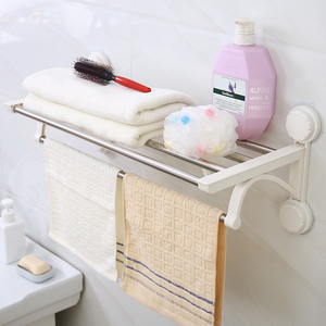 浴室壁挂毛巾架免打孔卫生间浴巾架不锈钢毛巾杆吸盘式厨房置物架