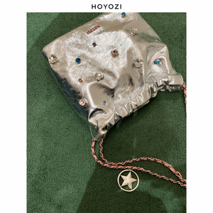 【小优家包包】HOYOZI原创头层牛皮链条钻包包水桶腋下真皮女斜挎