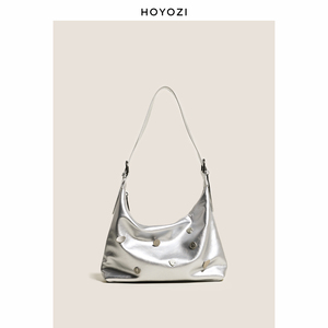 【小优家包包】HOYOZI 银色包包女式2024新款铆钉腋下包单肩斜挎