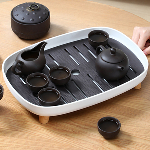 日式茶盘家用简约方形小型轻奢现代放茶杯简易茶具储水式沥水托盘