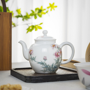 醴陵陶瓷中式陶瓷手绘釉下五彩瓷秋婴小茶壶泡茶家用功夫茶具单壶