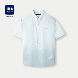 HLA/海澜之家条纹吊染短袖休闲衬衫2024春夏新款舒适透气衬衣男士