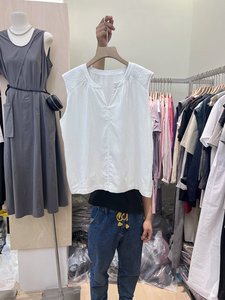 ATT韩国F0117设计感小众无袖背心小衫女夏季新款亚麻天丝纯色衬衫