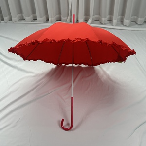 1953台湾福家出品！铝合金纯红色花边新娘伞！洛丽塔公主风长柄伞