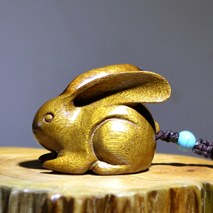 金丝楠木雕十二生肖兔子木质手把件把玩件摆件项链挂件吊坠钥匙扣