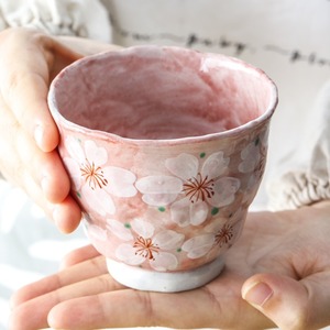 bloom日本进口美浓烧花凛陶瓷碗杯 彩陶手绘樱花水杯饭碗马克杯