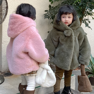 女童皮草外套冬装儿童新款加绒毛毛棉服加厚北方中长款小宝宝洋气