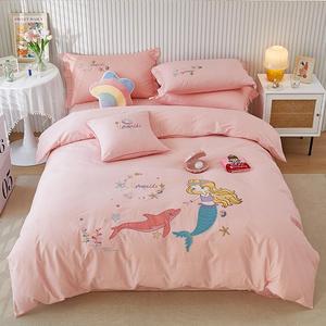 少女孩公主风纯棉四件套粉色床单被套儿童卡通全棉三件套1.5床笠