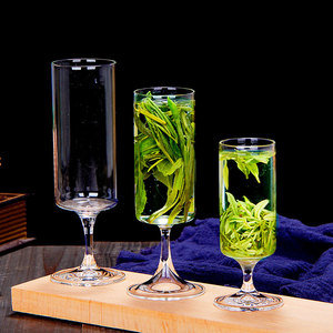 猴魁专用玻璃杯日式红酒杯家用透明泡茶高脚杯直筒喝绿茶杯品鉴杯