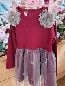 打折现货韩国正品童装进口Berry花朵网纱女童春秋连衣裙