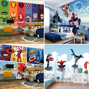 动漫卡通儿童房背景墙纸男孩卧室蜘蛛侠墙布3d立体超人游乐园壁纸