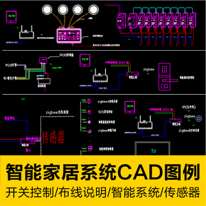 智能家居系统产品CAD图例开关控制传感器布线说明电动面板主机
