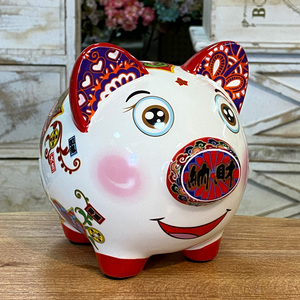 可爱小猪存钱罐猪仔储蓄罐陶瓷摆件手绘招财猪客厅卧室儿童房装饰