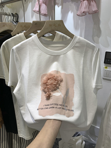 韩版时尚甜美休闲宽松T恤女2024夏季设计感小众立体绣花短袖上衣