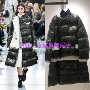 专柜正品 Sacai 秋冬新款时尚拼色立领不对称长款羽绒服外套 女