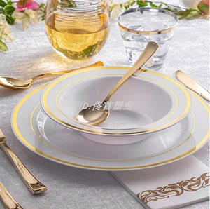 金色餐具野餐碗聚会碗仿陶瓷碗西餐具甜品金色沙拉面饭汤碗刀叉勺