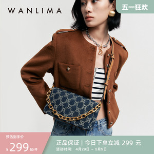 Wanlima/万里马2023W丹宁系列新款复古链条包个性牛仔花纹软包