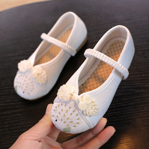 女童汉服鞋子儿童帆布鞋幼儿园民族风演出鞋小白鞋中国风绣花鞋