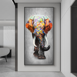 现代简约玄关装饰画大象入户正对门挂画高档客厅走廊过道竖版壁画