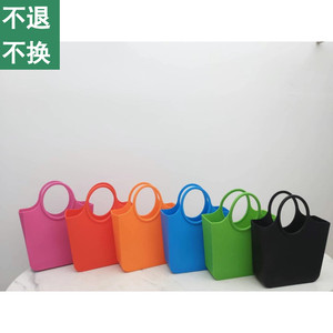4n5 韩国东大门代购 可爱糖果色手提包塑料果冻包凹造型配色包