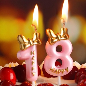 生日蛋糕粉色蝴蝶结数字蜡烛2创意儿童18周岁男女孩装饰场景布置