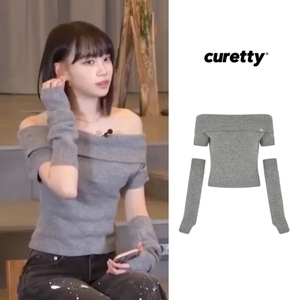 现货宣美 金采源同款 Curetty韩国设计师品牌 辣妹露肩袖套针织衫