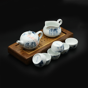 贵和祥 景德镇陶瓷茶具 品茗杯茶壶高档礼盒 手绘青花山水古式