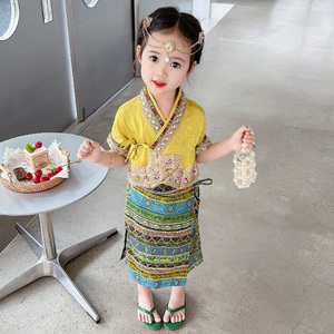 童装傣族服装儿童女小童夏季套装裙子云南少数民族风演出服两件套