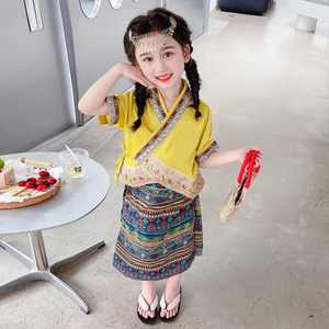 童装傣族服装儿童女童夏季套装六一演出服云南旅游少数民族风裙子