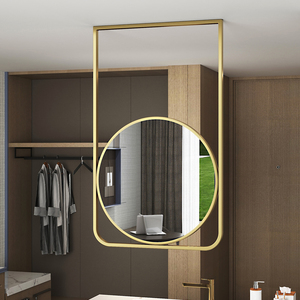 酒店奶油风卧室卫生间浴室镜天花板吊装悬空圆形卫浴发光镜子吊镜