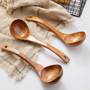 日式 天然榉木大汤勺 木勺子粥勺大勺环保木质原木长柄汤瓢 加厚
