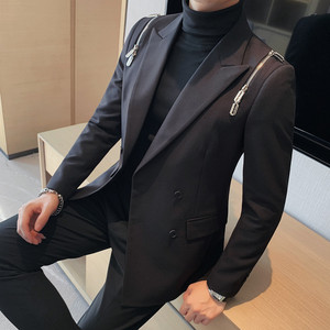 6072-P235 西装外套男士冬季新款 双排扣西服 黑色个性时尚