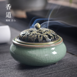 日式创意陶瓷香炉蚊香炉家用佛具香道室内现代盘香炉檀香插香薰炉