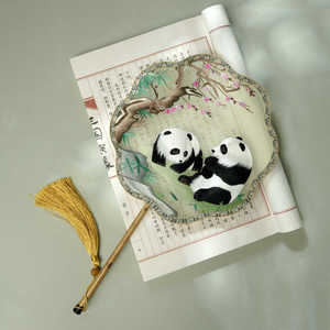 团扇熊猫蜀绣双面绣中国风特色伴手礼工艺品苏绣团扇送外国人礼物