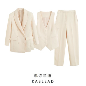 KASLEAD 新款 女装 欧美风双排扣西装外套修身背心高腰裤 3046562