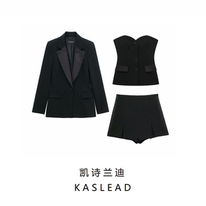 KASLEAD 新款 女装 欧美风拼接西装外套三件套 2291595 2287595